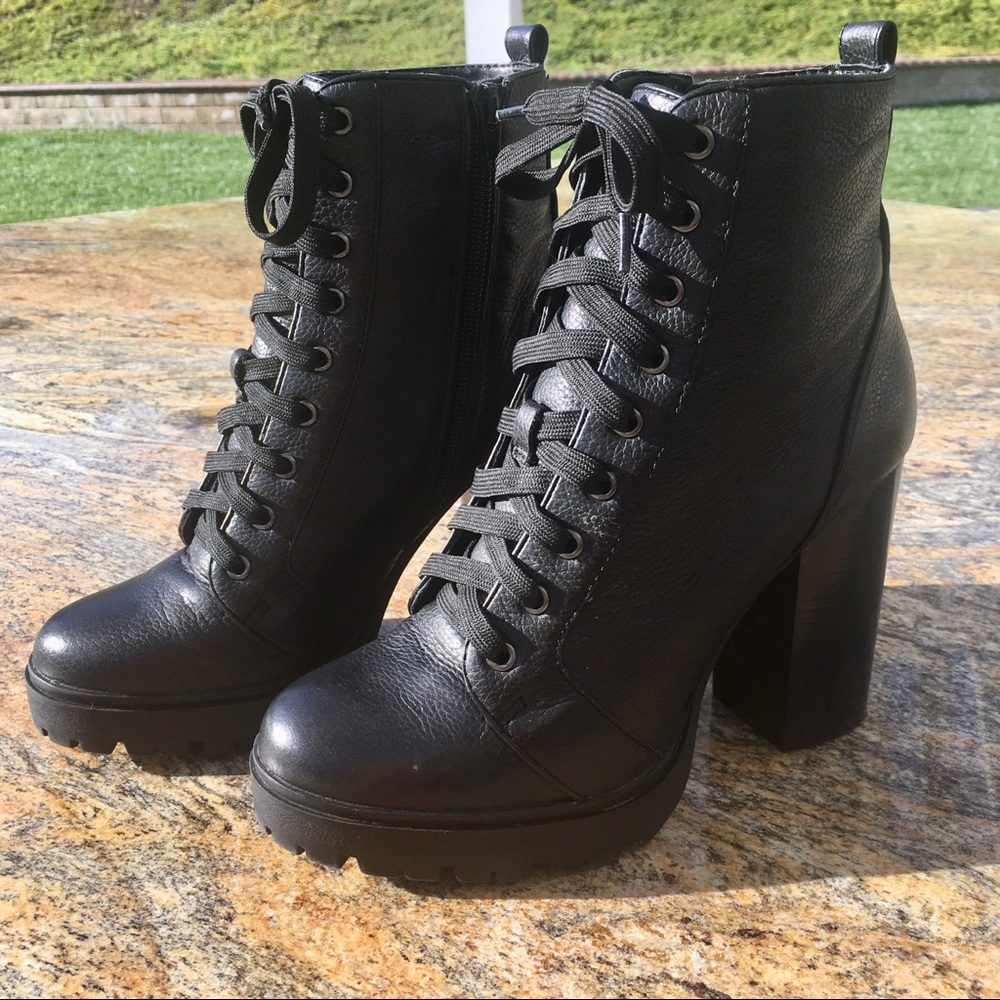 Steve Madden Leather Chunky Heel Combat Boot